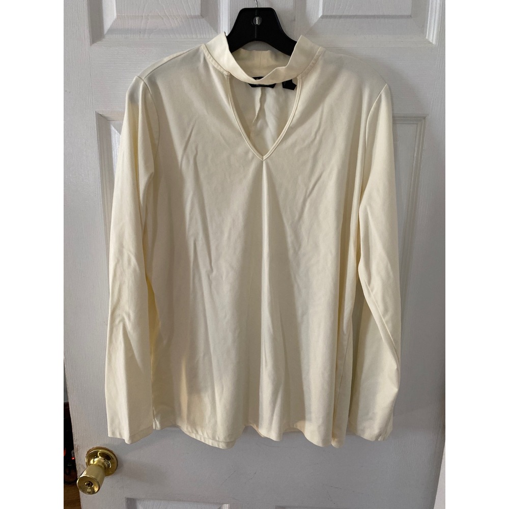 Du Jour Womens Ivory Long Sleeve Choker Neck Keyhole Top Size Large